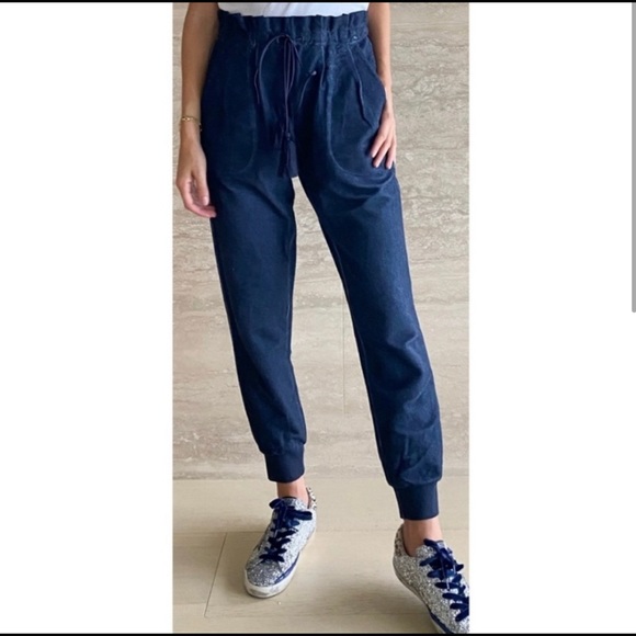 Something Navy Meghan Paperbag Sweatpants Joggers in Navy Blue - Picture 1 of 4